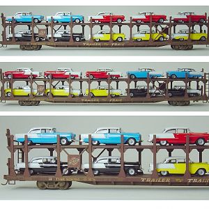 CNW bi-level auto rack with '55 Chevys